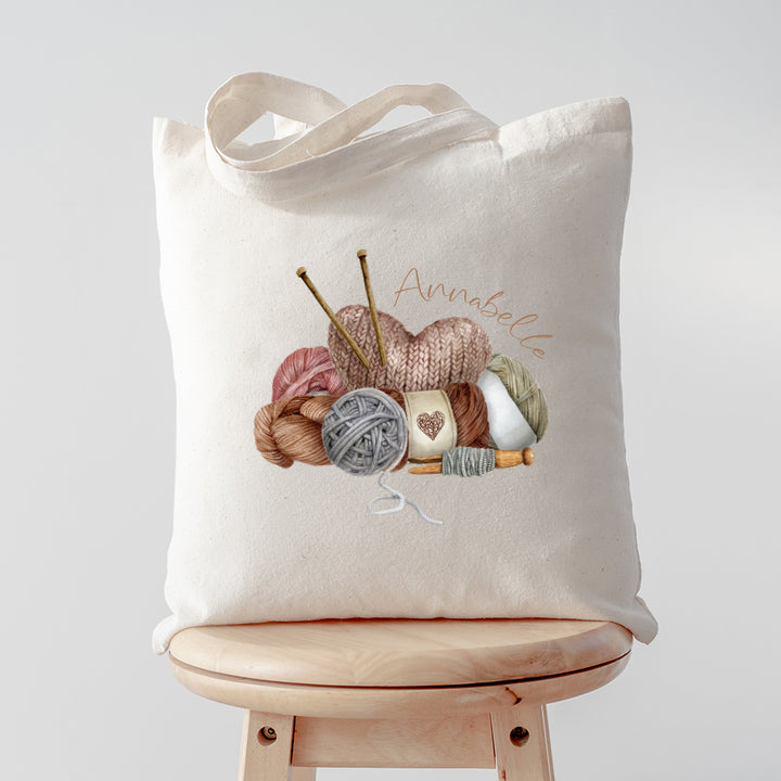 Personalised Knitting Wool Storage Tote Bag