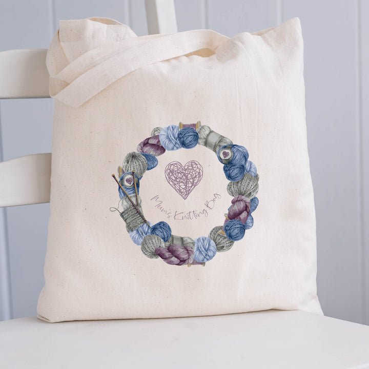 Personalised Knitting Wool Circle Storage Tote Bag