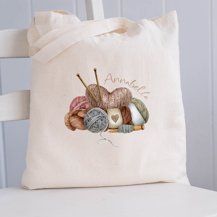 Personalised Knitting Wool Storage Tote Bag