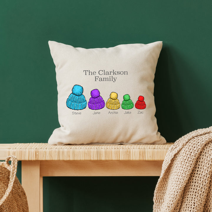 Personalised Bobble Hats Family Cushion