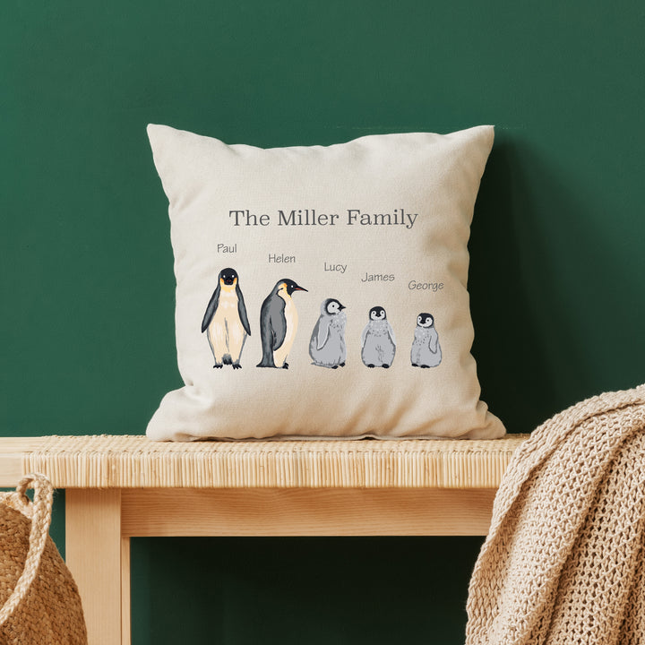 Personalised Penguin Family Cushion