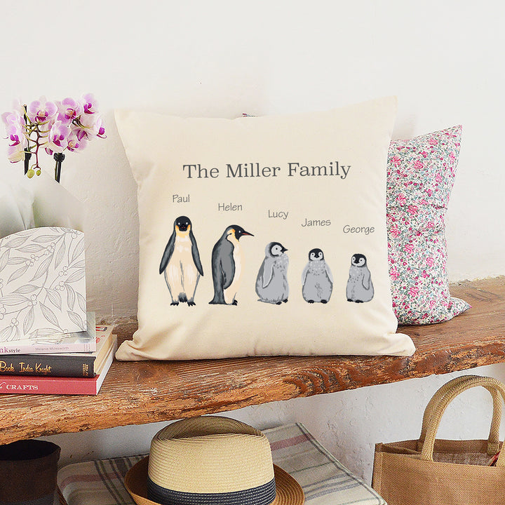 Personalised Penguin Family Cushion