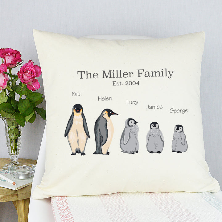 Personalised Penguin Family Cushion