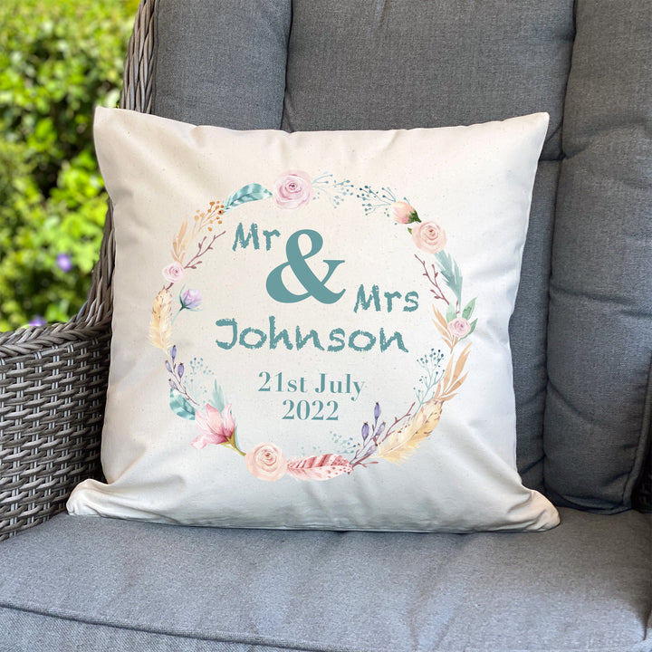 Personalised Mr and Mrs Summer Wedding Cushion