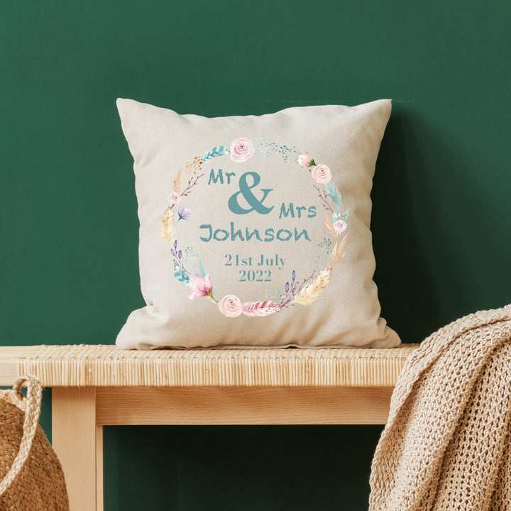 Personalised Mr and Mrs Summer Wedding Cushion