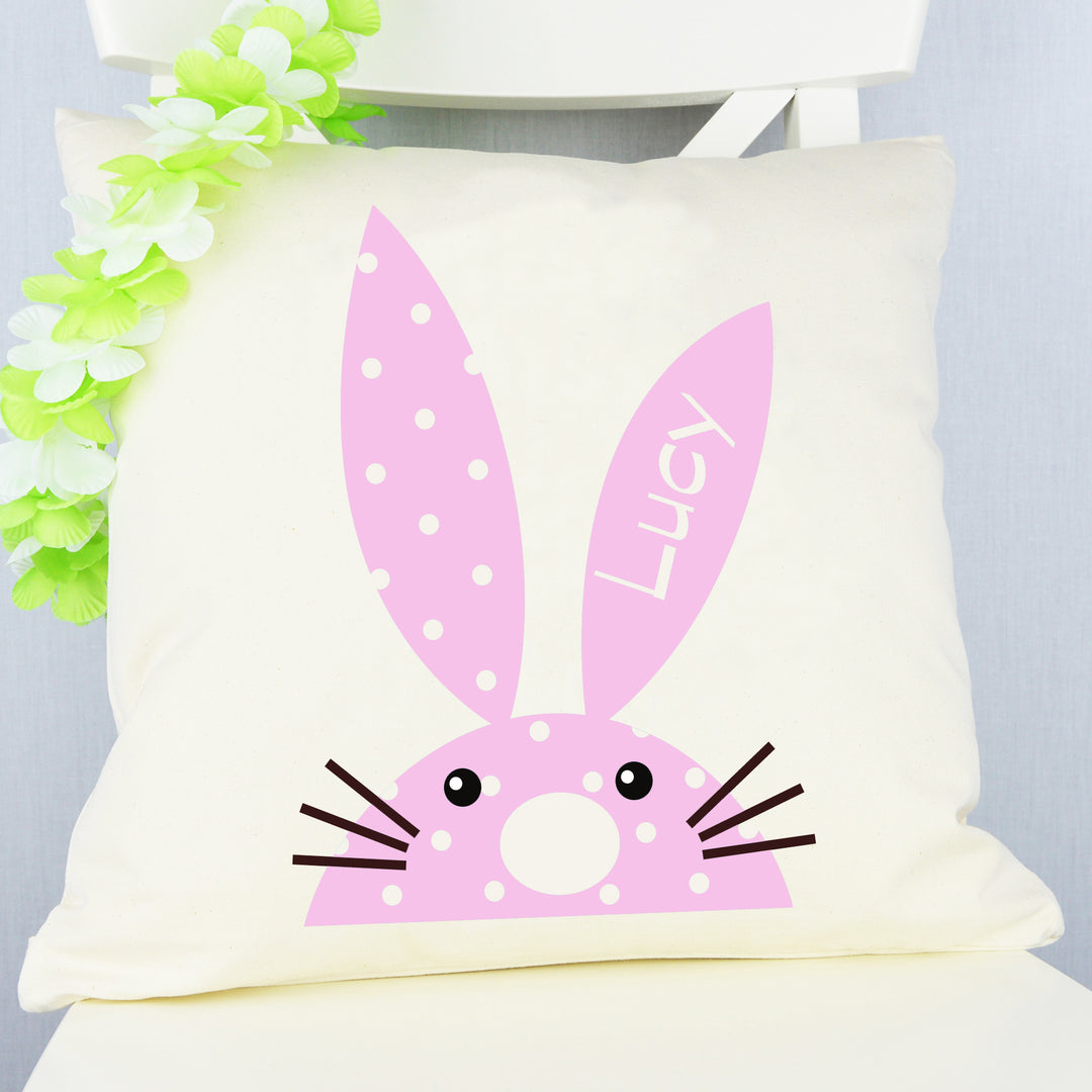 personalised pink rabbit cushion